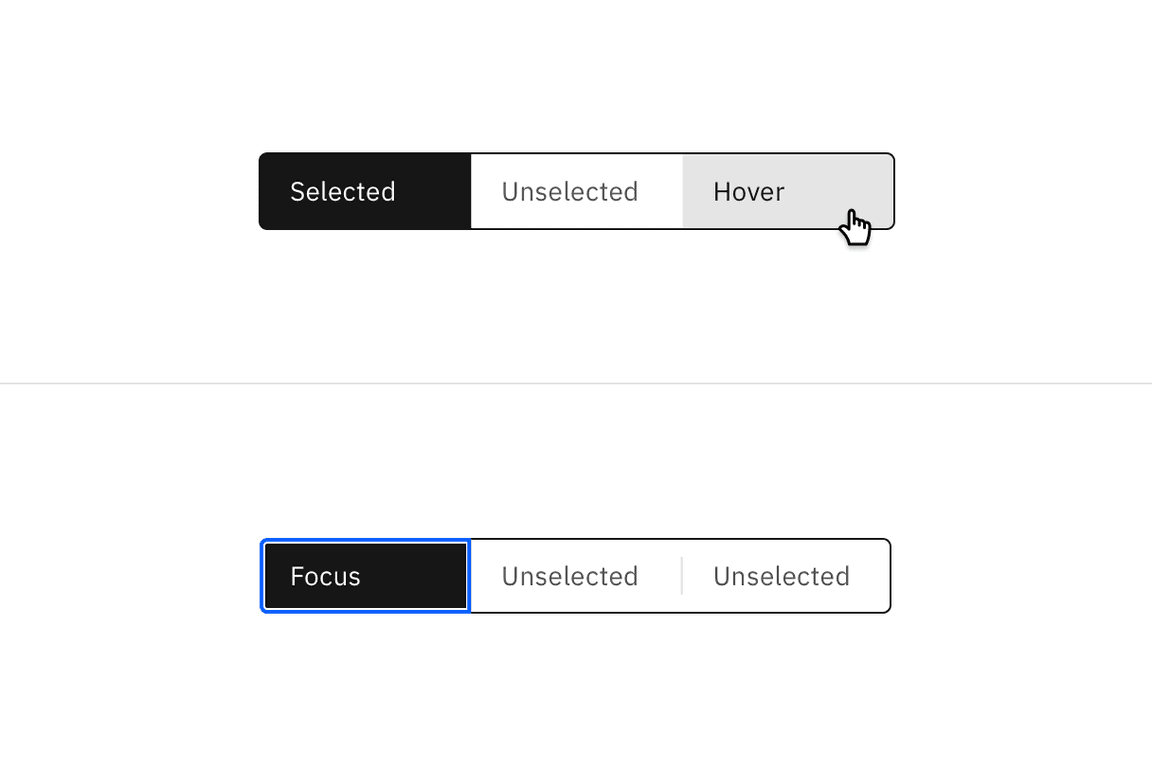 Example of content switcher states Example of content switcher states